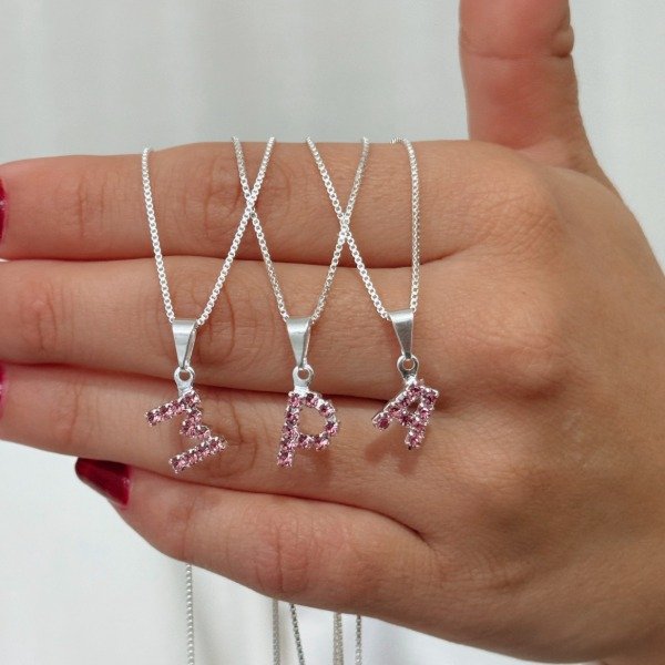 Producto - Dije Inicial Micro Cubic Rosa Laminado Plata 925