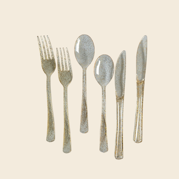 Producto - PACK CUBIERTOS DORADOS CON GLITTER X 36 - 0