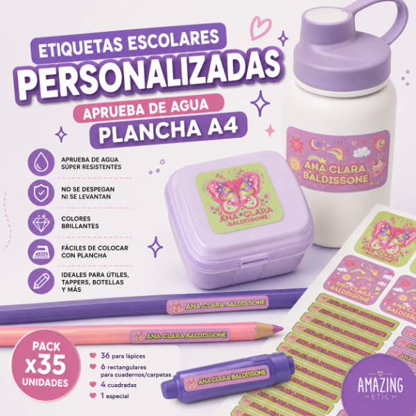 Producto - Etiqueta escolares Personalizadas Aprueba de agua plancha A4