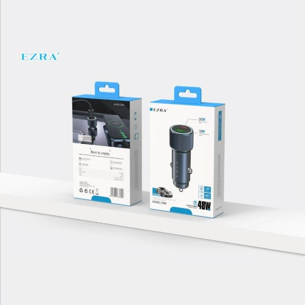 Producto - Adaptador Metalizado de  Auto +  Luces Led de  48W - 30W TPC - 18W USB CR68.