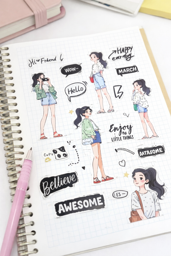 Producto - 6 Láminas Stickers PET Green Apricot Shadow