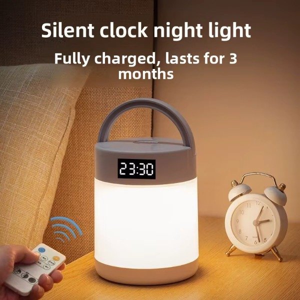 Producto - 0702 Velador Lampara Con Reloj Recargable Usb Tactil Ajustable - 3