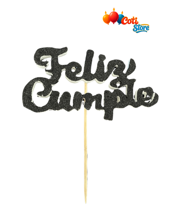 Producto - Topper de Telgopor FELIZ CUMPLEAÑOS con glitter Negro