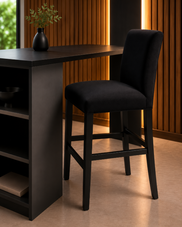 Producto - SILLA BUTACA DE MADERA PARAÍSO DE ALTA CALIDAD CON ASIENTO EN PANA, PATAS NEGRAS