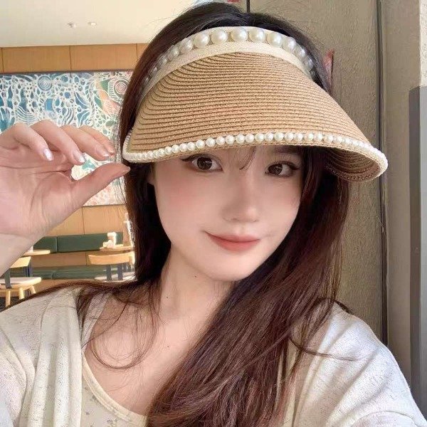 Producto - Gorra Visor beige con Perlas