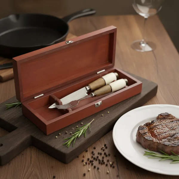 Producto - Cuchillo Y Tenedor Campero Criollo Set Artesanal Caja Madera