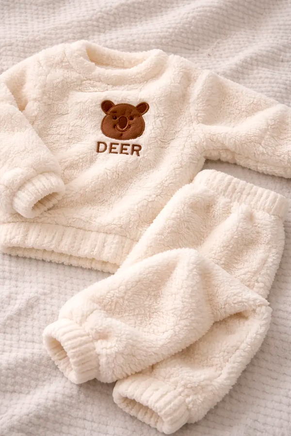 Producto - Pijama Conjunto Polar Peluchito Niños Invierno BLANCO