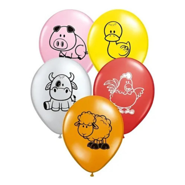 Producto - Set de globos látex Animalitos de granja multicolor x 10 unidades