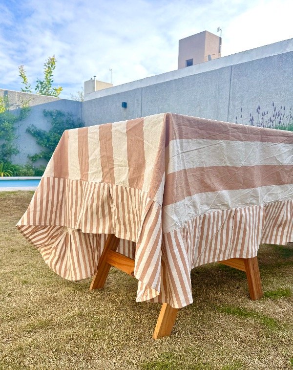 Producto - Mantel Tusor rayas canela con volados mil rayas - 0