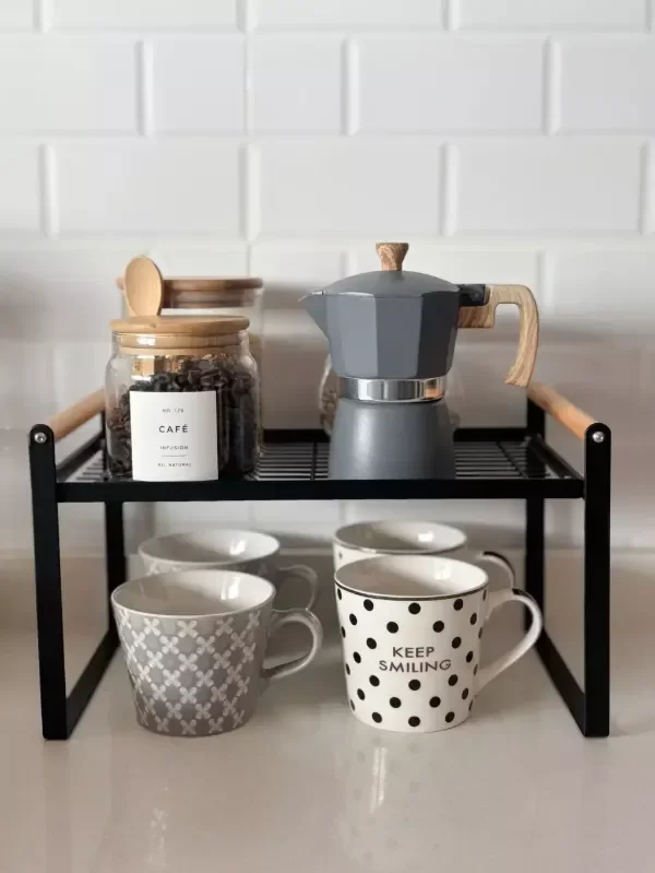 Producto - ESTANTE METÁLICO NEGRO C/ ASAS DE BAMBÚ