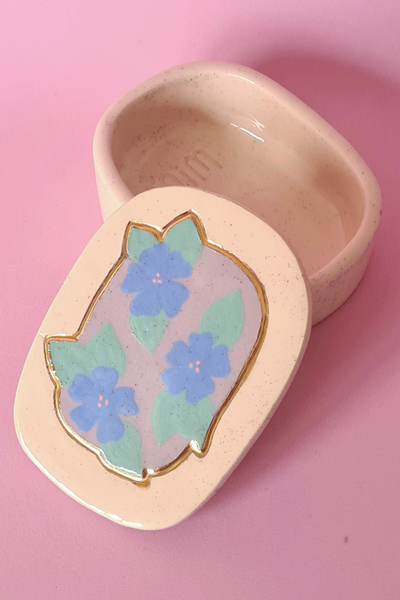 Producto - Caja Ovalada Flor Azul