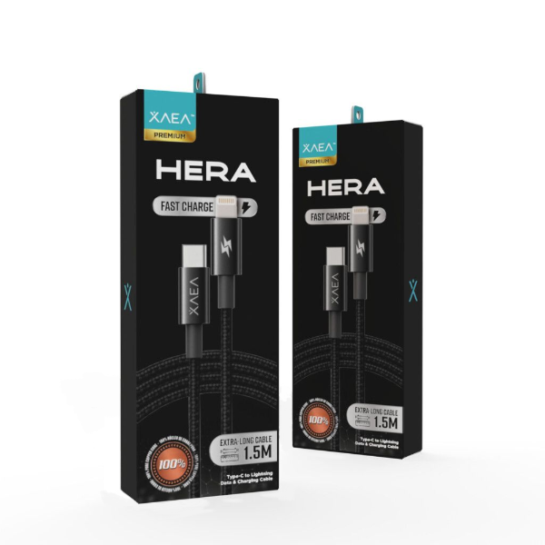 Producto - Cable Xaea Hera - Tipo C Premium Mallado 1.5m - Carga Rápida - Color Negro