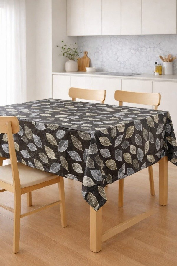 Producto - Mantel 1,80mts hojas negro Ecocuero (Efectivo: 17.200)
