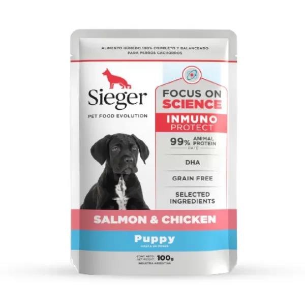 Producto - Pouch sieger salmon y pollo cachorro