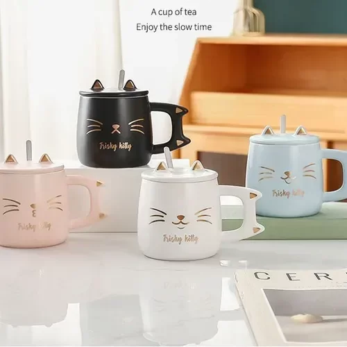 Producto - Taza cerámica Gatito con tapa y cuchara