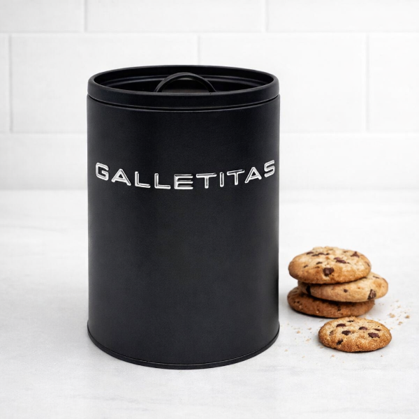 Producto - Lata Galletitas acero design negro hermetico