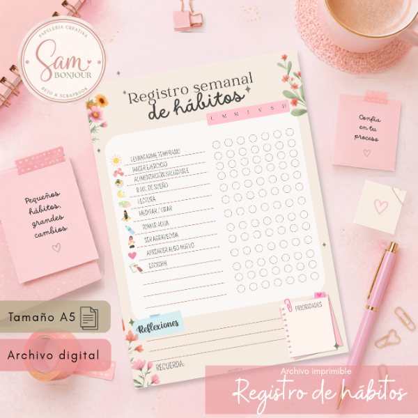 Producto - Archivo imprimible: Registro de hábitos floral