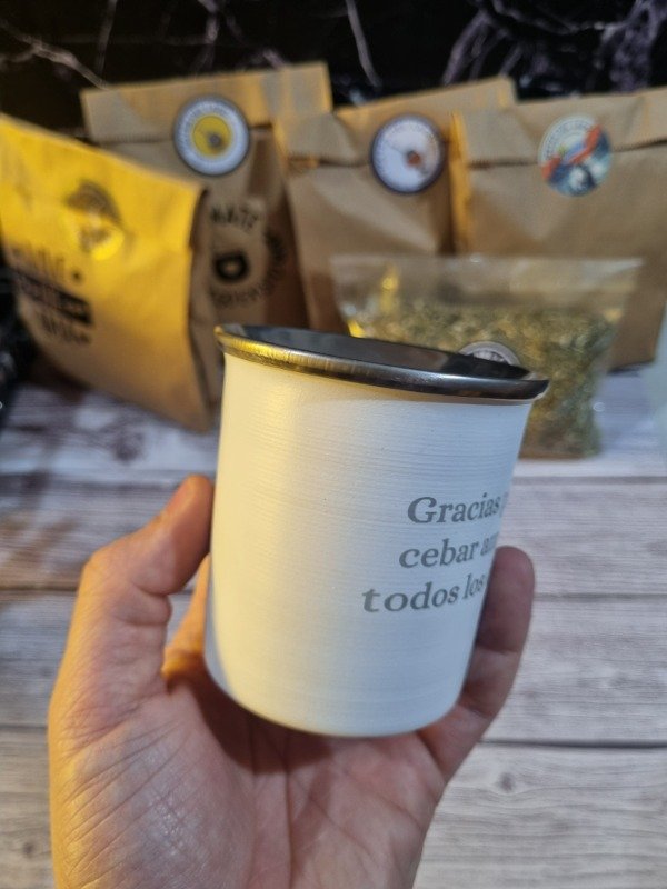 Producto - Mate vasito de acero inoxidale color blanco personalizado - 2