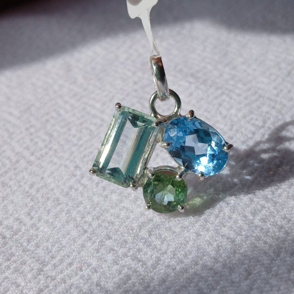 Producto - Dije Brisa Plata 925 Topacio Sky Blue, Aguamarina y Turmalina Verde (sin cadena) - 10