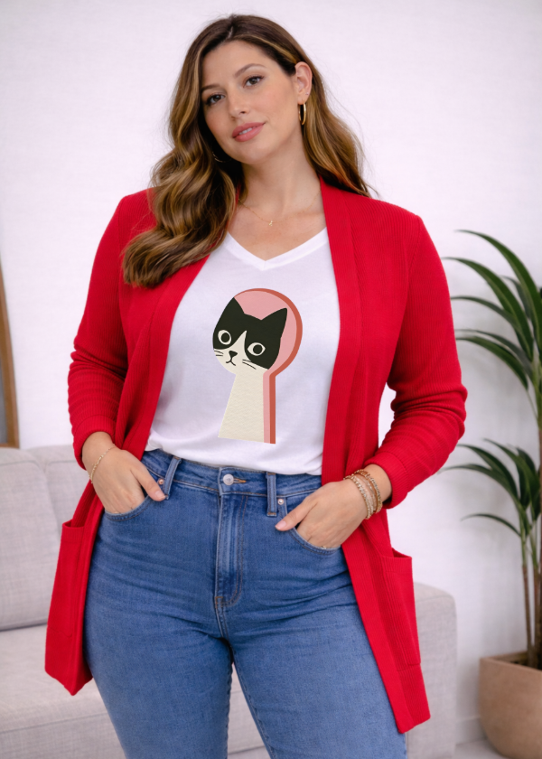 Producto - Conjunto saco acrilico rojo + remera escote V