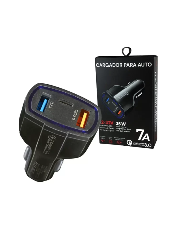 Producto - CARGADOR DE AUTO 12V TEEKY TRIPLE - 2 USB + 1 TIPO C
