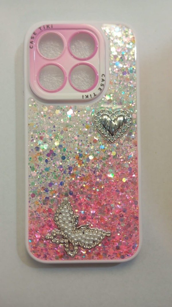 Producto - Funda con glitter y charms Rosa para Xiaomi Redmi Note 17