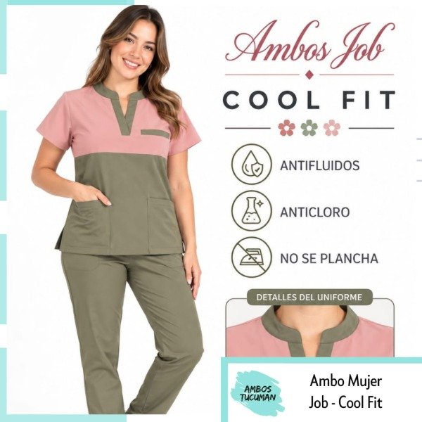 Producto - Ambo Job Rosa Corte Verde ( Cool Fit )