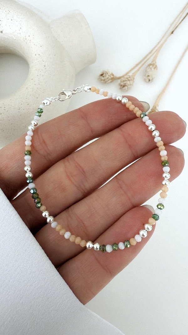 Producto - Pulsera cristales multicolor verd ACERO BLANCO