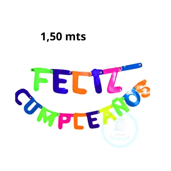 Producto - Banderín Holográfico Feliz Cumpleaños Multicolor Flúo x1