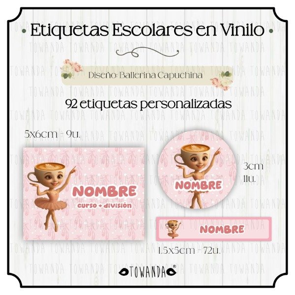 Producto - Ballerina Capuchina - Etiquetas Escolares en Vinilo