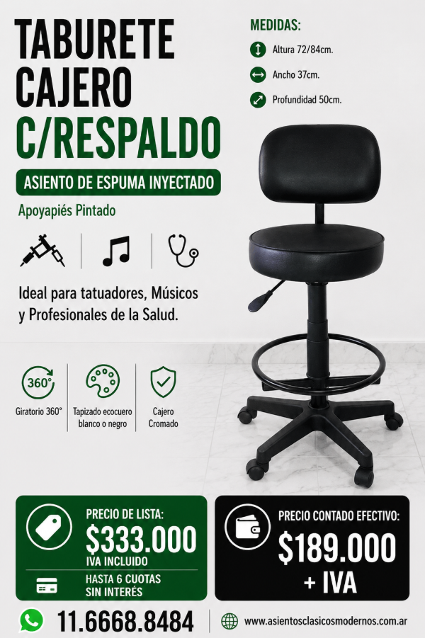 Producto - Taburete Profesional CAJERO C/RESPALDO Ideal Para Comercios!!