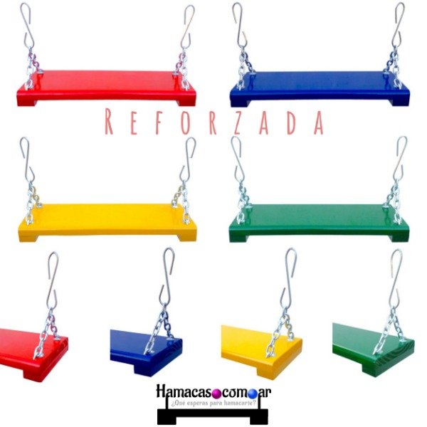 Producto - Hamaca de madera COLOR con herrajes y salida de cadena ENVÍO GRATIS