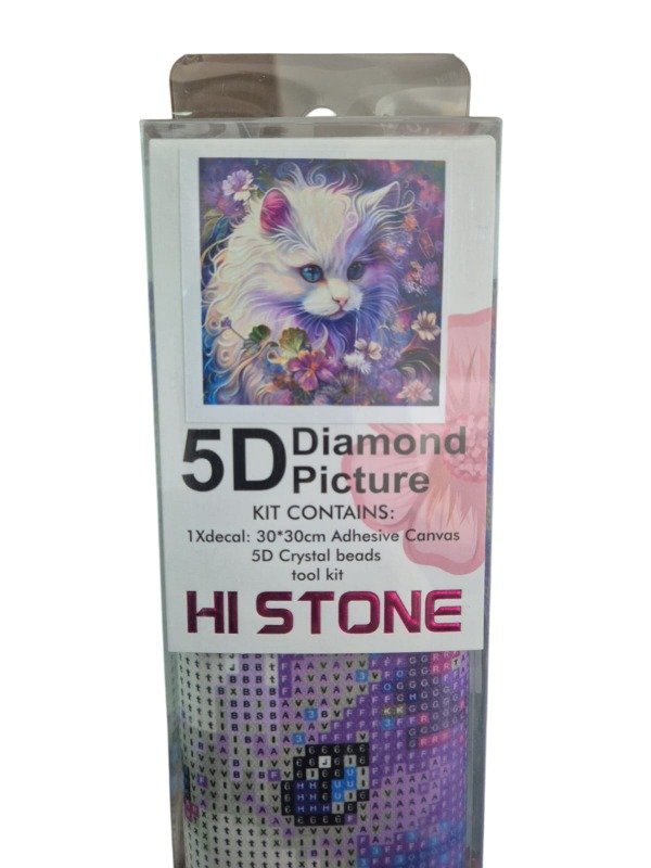 Producto - Kit De Pintura Con Diamantes Diamond Painting 30x30cm HI STONE - Gato Blanco