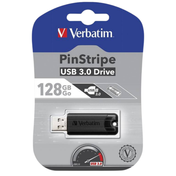 Producto - PEN DRIVE 128 GB 3.0 PINSTRIPE NEGRO 49319 VERBATIM
