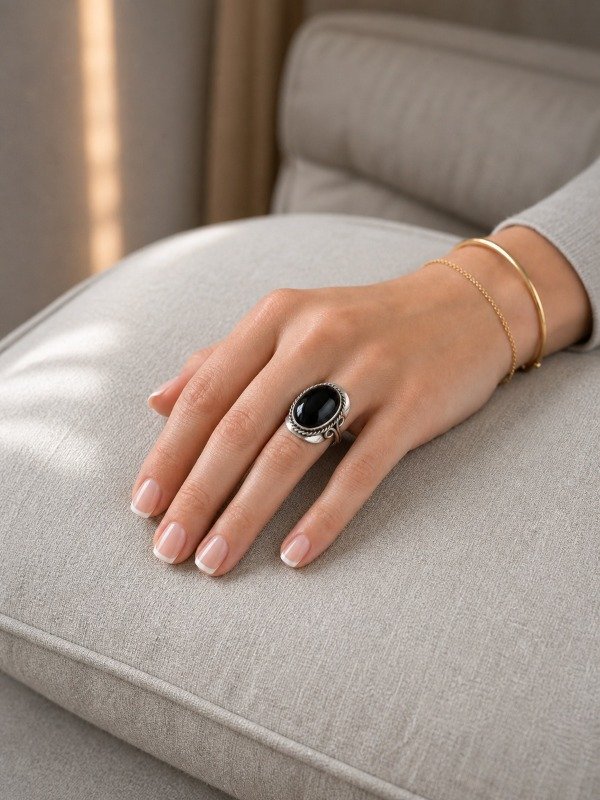 Producto - Anillo Ajustable de Obsidiana Negra - 0