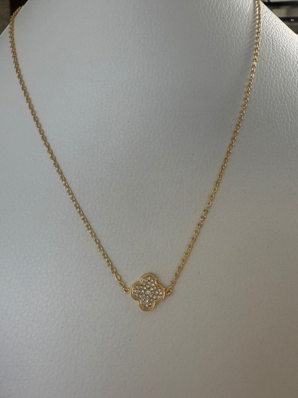 Producto - Collar trébol brillo acero dorado