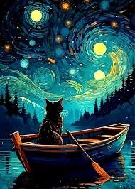 Producto - DIAMOND PAINTING 20X30 GATITO NAVEGANDO EN LA NOCHE