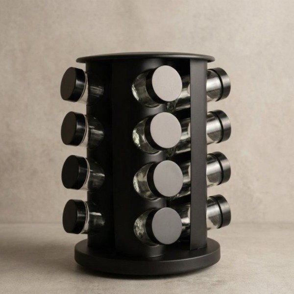 Producto - ESPECIERO REDONDO NEGRO GIRATORIO 12 FRASCOS VIDRIO Y PVC - 0