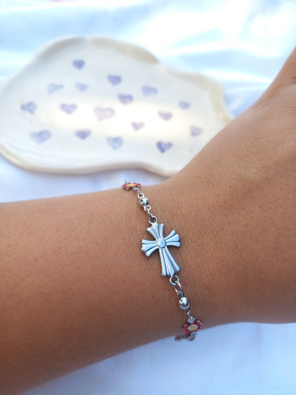 Producto - pulsera margarita y cruz (rojo)