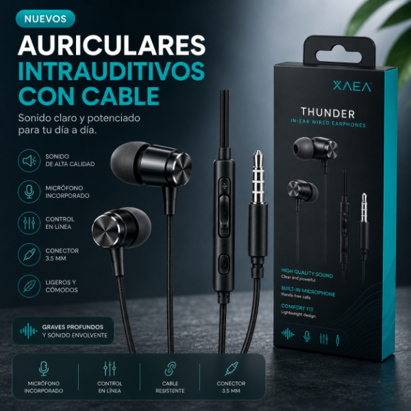 Producto - Auricular Manos Libres Xaea Thunder Calidad Premium Plug 3.5 Negro