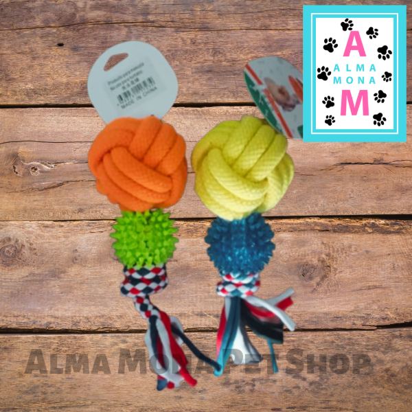 Producto - JUGUETE PARA PERRO PELOTA DE SOGA CON PELOTA PINCHES