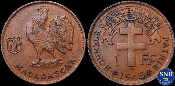 Producto - Madagascar - 1 Franco (1943) - Segunda Guerra Mundial [VF] - Francia Libre