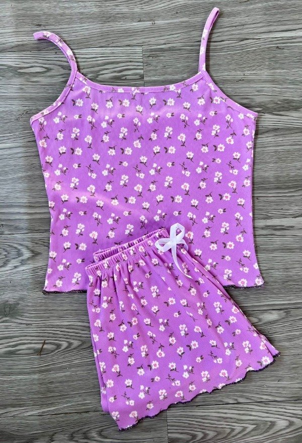 Producto - pijama morley lila flores blancas