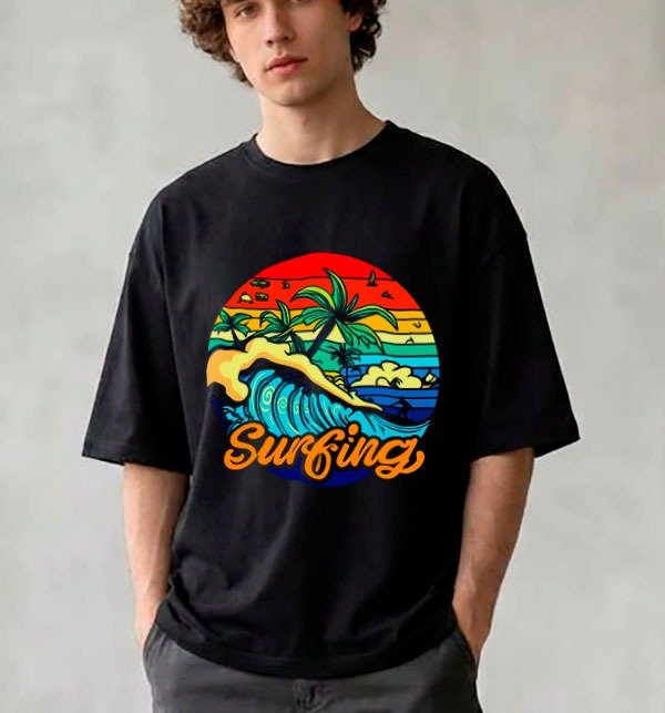 Producto - Remera Estampada Surfing Overzize Negra