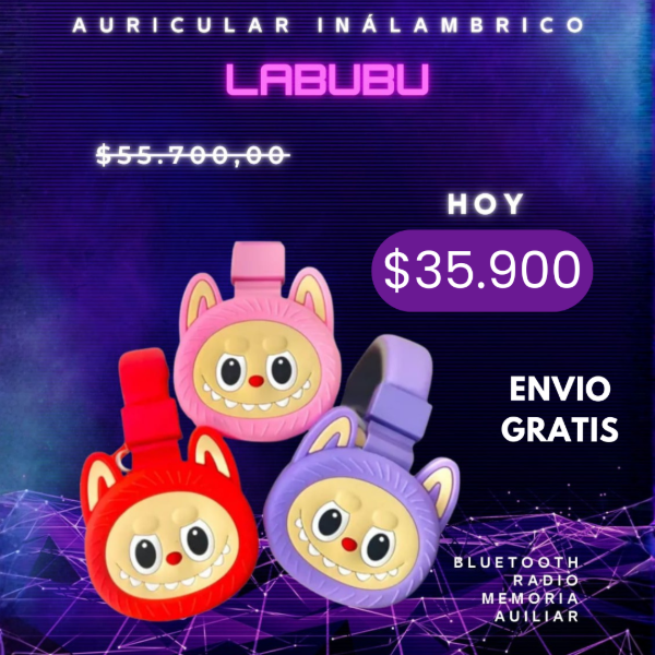 Producto - [CYBER MONDAY] AURICULAR VINCHA LABUBU BLUETOOTH, RADIO, MEMORIA, AUX