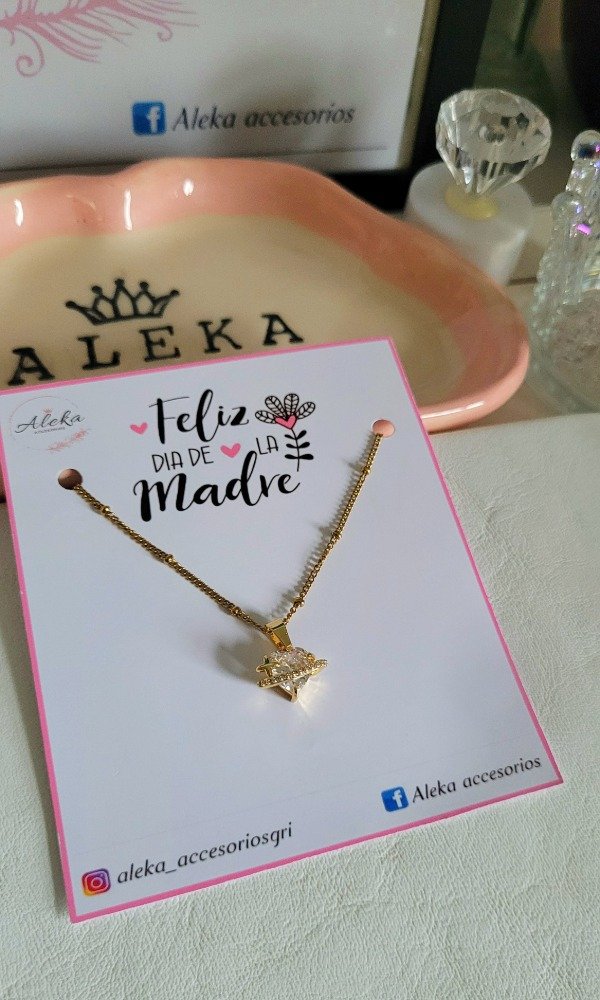Producto - Collar corazón tira de strass de acero dorado - 2