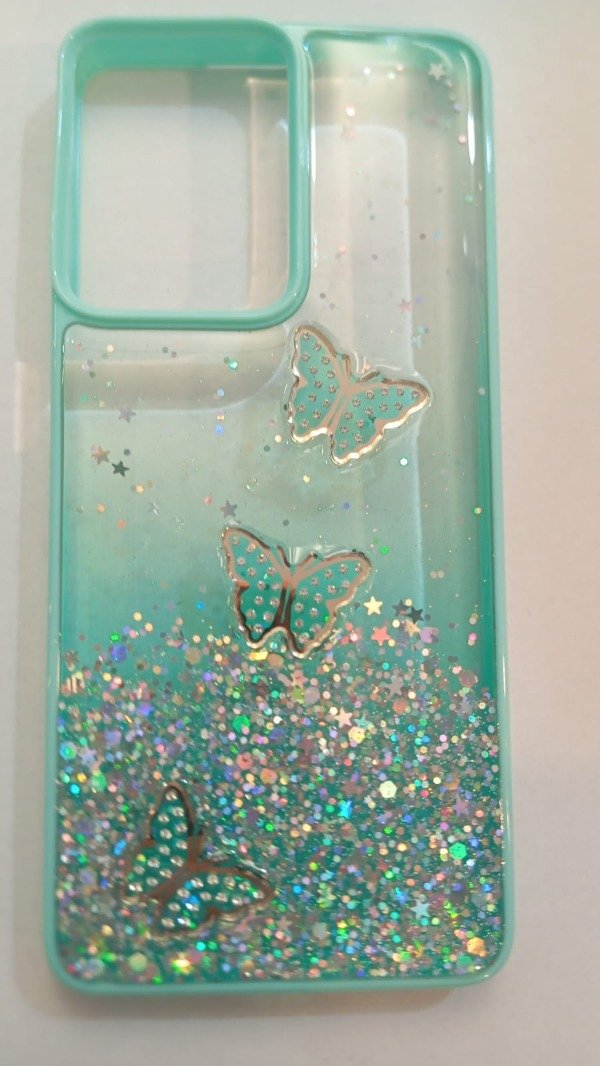 Producto - Funda Glitter Mariposa Celeste para Moto G04 - G04s - G24 - G24 Power - E14