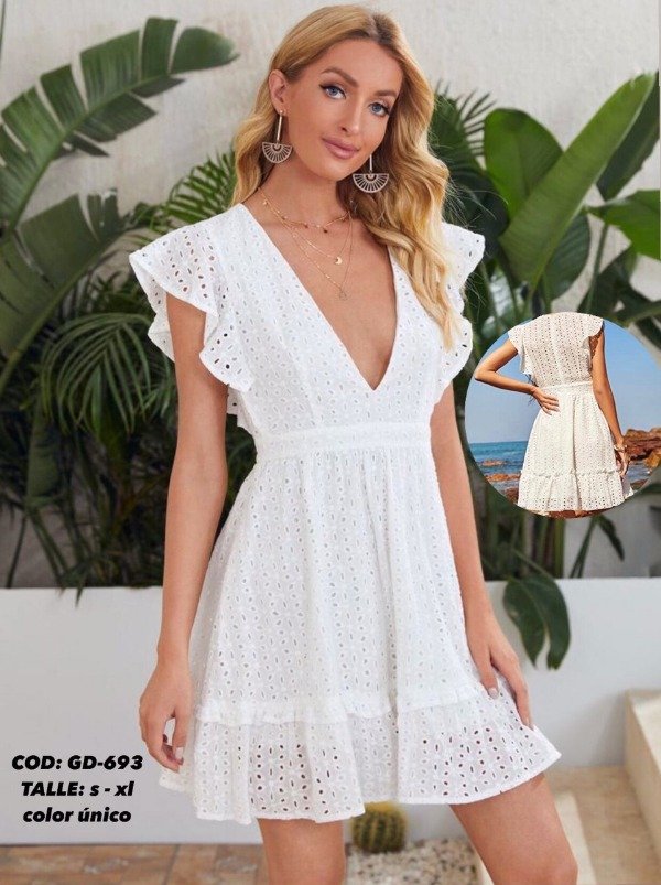 Producto - Vestido corto Lujan broderie Blanco importado