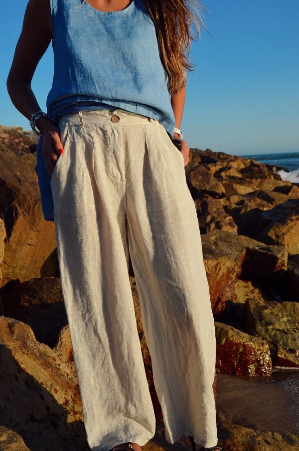 Producto - Pantalón de Lino 100 Renacimiento Beige