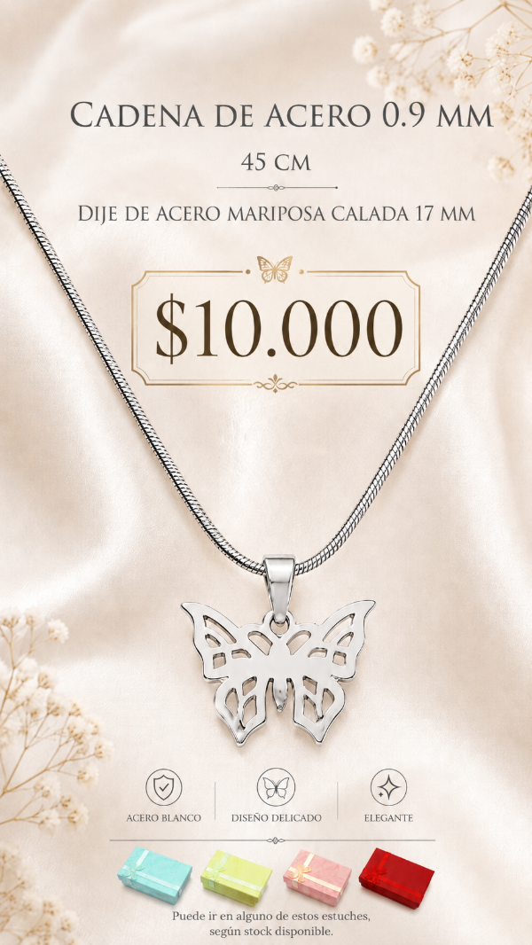 Producto - Collar de Acero con Dije Mariposa - 1